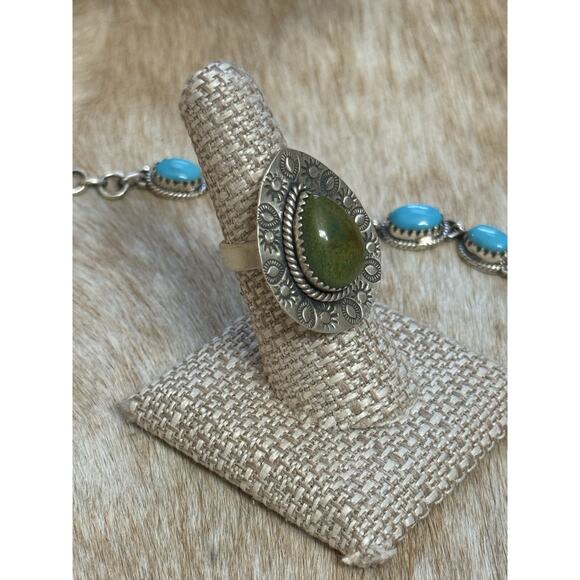 Native American SW Sterling Silver emerald valley Turquoise Ring Adj💚Stamped - Picture 6 of 11